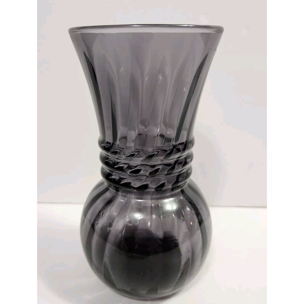 Indiana Glass Flowers Swirl Vase #31508 Purple Plum Amethyst 6.5 Inch